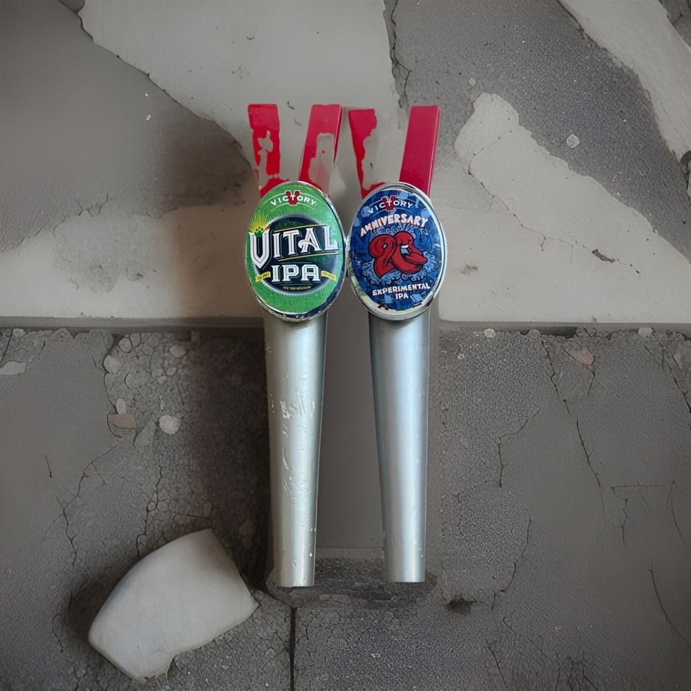 Lot Of 2 Victory Vital IPA Beer Tap‎ Handles Silver
